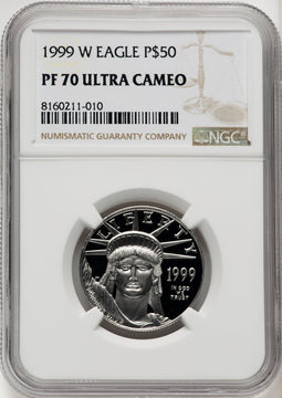 1999-W $50 Half-Ounce Platinum Eagle Statue of Liberty Brown Label NGC PF70 (769604004)