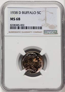 1938-D 5C Buffalo Buffalo Nickel NGC MS68 (769285010)