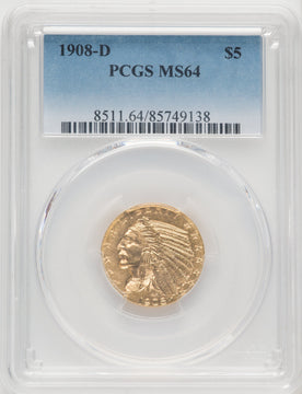 1908-D $5 Indian Half Eagle PCGS MS64 (770206027)