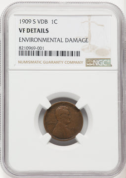 1909-S 1C VDB BN Lincoln Cent Details NGC VF20