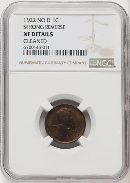 1922 No D Strong Reverse BN Lincoln Cent Details NGC XF40