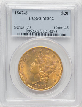 1867-S $20 Liberty Double Eagle PCGS MS62