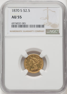 1870-S $2.50 Liberty Quarter Eagle NGC AU55