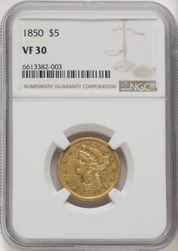 1850 $5 Liberty Half Eagle NGC VF30