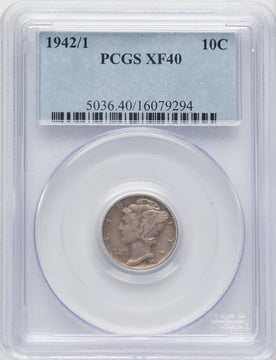 1942/1 10C Mercury Dime PCGS XF40