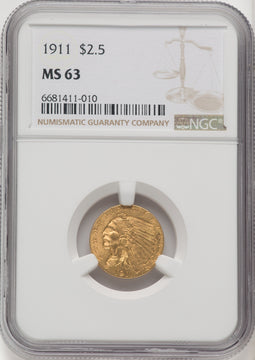 1911 $2.50 Indian Quarter Eagle NGC MS63 (506580015)