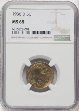 1936-D 5C Buffalo Nickel NGC MS68