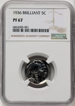 1936 5C Type Two Brilliant Proof Buffalo Nickel NGC PR67