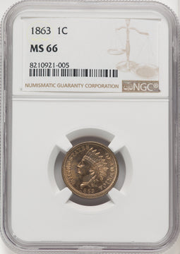 1863 1C Indian Cent NGC MS66