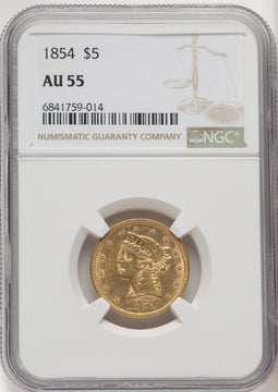 1854 $5 Liberty Half Eagle NGC AU55