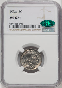 1936 5C CAC Buffalo Nickel NGC MS67+ (769947070)
