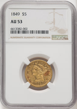 1849 $5 Liberty Half Eagle NGC AU53