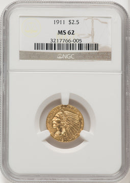 1911 $2.50 Indian Quarter Eagle NGC MS62 (506590007)