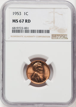 1953 1C RD Lincoln Cent NGC MS67