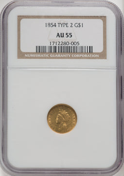 1854 G$1 Type Two Gold Dollar NGC AU55 (770051061)