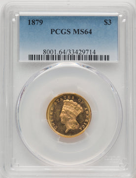 1879 $3 Three Dollar Gold Pieces PCGS MS64