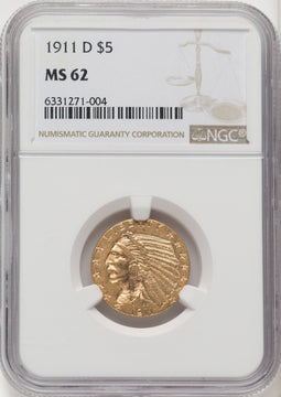 1911-D $5 Indian Half Eagle NGC MS62 (506569001)