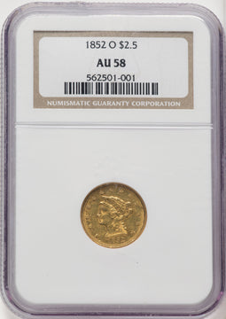 1852-O $2.50 Liberty Quarter Eagle NGC AU58 (519743077)