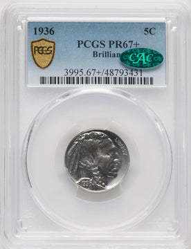 1936 5C Type Two Brilliant CAC Proof Buffalo Nickel PCGS PR67+
