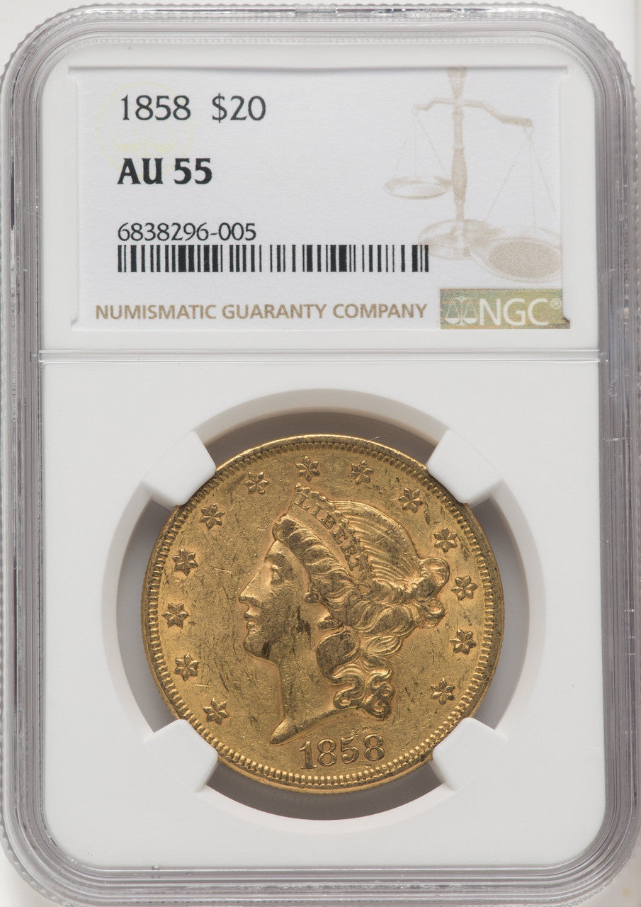 1858 $20 Liberty Double Eagle NGC AU55 | LCR Coin