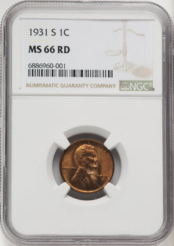 1931-S 1C RD Lincoln Cent NGC MS66