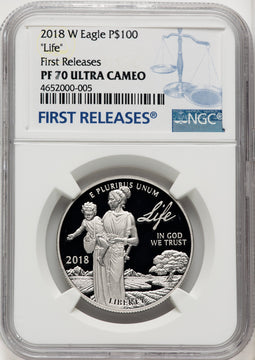 2018-W $100 One Ounce Platinum Eagle Life First Strike FR Blue NGC PF70