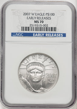2007-W $100 One-Ounce Platinum Eagle First Strike Burnished ER Blue NGC MS70