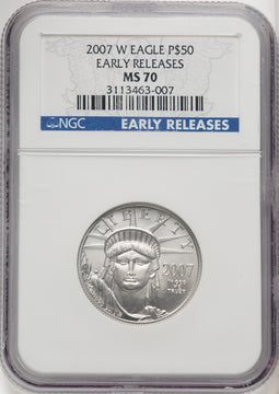 2007-W $50 Half-Ounce Platinum Eagle First Strike Burnished ER Blue NGC MS70