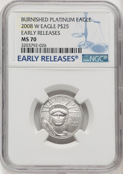 2008-W $25 Quarter-Ounce Platinum Eagle First Strike Burnished ER Blue NGC MS70