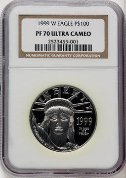 1999-W $100 One-Ounce Platinum Eagle Statue of Liberty Brown Label NGC PF70 (770462032)
