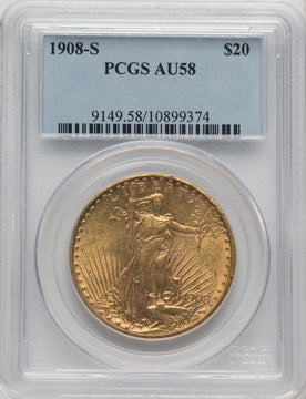 1908-S $20 Saint-Gaudens Double Eagle PCGS AU58 (770582057)