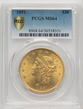 1851 $20 Liberty Double Eagle PCGS MS64