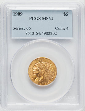 1909 $5 Indian Half Eagle PCGS MS64 (769883001)