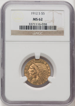 1912-S $5 Indian Half Eagle NGC MS62 (770677029)