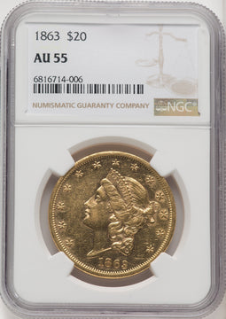 1863 $20 Liberty Double Eagle NGC AU55
