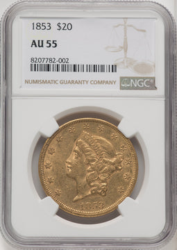 1853 $20 Liberty Double Eagle NGC AU55 (770677035)