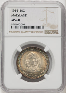 1934 50C Maryland Commemorative Silver NGC MS68 (770677039)