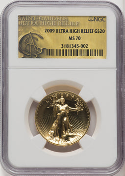 2009 $20 One-Ounce Gold Ultra High Relief Twenty Dollar NGC MS70 (769754001)