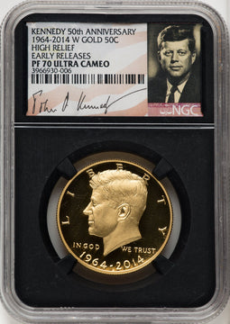 2014-W 50C Kennedy Gold 50th Anniversary First Strike Proof Kennedy Half Dollar NGC PR70 (770639001)