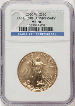 2006-W $50 One-Ounce Gold Eagle 20th Anniversary NGC MS70