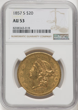 1857-S $20 Liberty Double Eagle NGC AU53 (572149211)