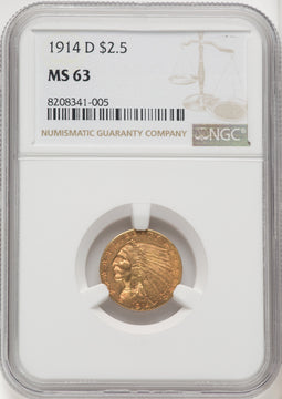 1914-D $2.50 Indian Quarter Eagle NGC MS63 (769241001)