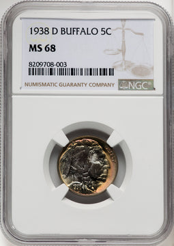 1938-D 5C Buffalo Buffalo Nickel NGC MS68 (769377002)