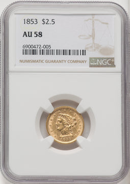 1853 $2.50 Liberty Quarter Eagle NGC AU58 (770522018)