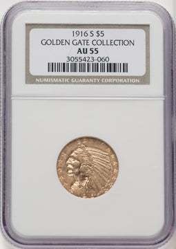 1916-S $5 Indian Half Eagle NGC AU55 (770522028)
