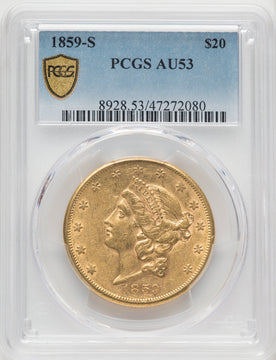 1859-S $20 Liberty Double Eagle PCGS AU53