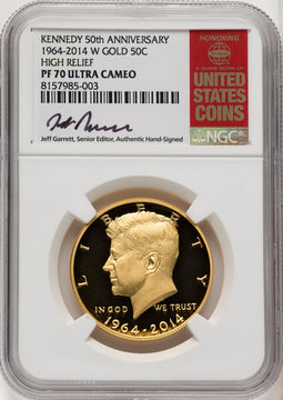 2014-W 50C Kennedy Gold 50th Anniversary Jeff Garrett Red Book Proof Kennedy Half Dollar NGC PR70 (768023002)