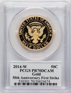 2014-W 50C Kennedy Gold 50th Anniversary First Strike Proof Kennedy Half Dollar PCGS PR70 (770740011)