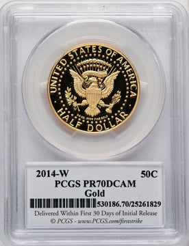 2014-W 50C Kennedy Gold 50th Anniversary First Strike Proof Kennedy Half Dollar PCGS PR70 (768007001)