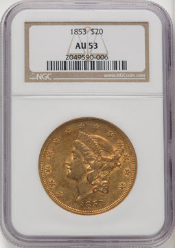 1853 $20 Liberty Double Eagle NGC AU53 (519541034)